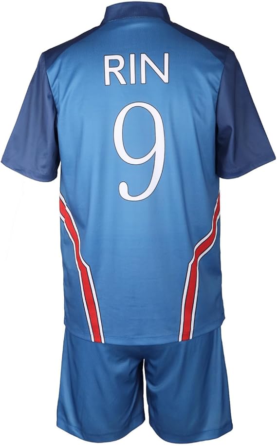 Mens Cosplay Costume No.9 Blue Jersey Football Match Shorts Set Sportwear