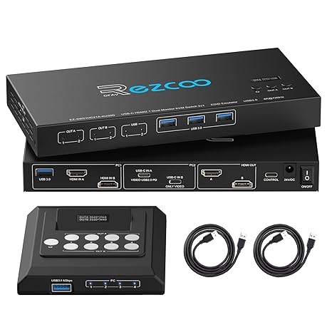 4K@120Hz HDMI DP KVM Switch USB 3.0 2 Monitors 2 Computers EDID Emulators,Dual Monitor KVM Switch for 2PC Share 2 Displays and 4 USB 3.0 Ports SPDIF L/RCopy/Extended Mode,2USB Cable and Controller