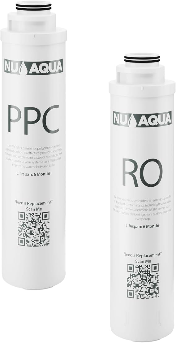 NU Aqua Countertop Reverse Osmosis Water Filter System Replacement Set - Counter Top Dispenser - Includes Sediment and Carbon Filter, and RO Membrane