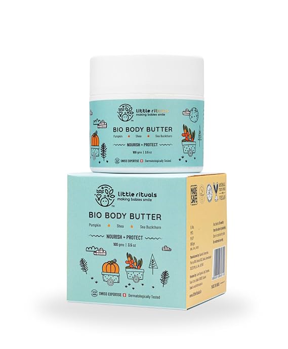Little Rituals Baby BIO Body Butter - Nourish+ Protect Formulated with Best Plant Botanical -Pumpkin & SHEA Butter, SEABUCKTHORN Oil. Natural, Organic, Dermat Tested, Swiss Technology (100 gm)