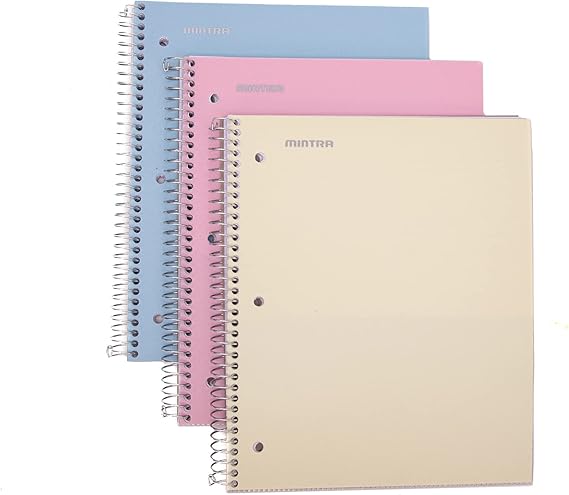 Mintra Office Durable Spiral Notebooks, 3 Subject (Arctic Ice, Sun Yellow, Spring Pink, College Ruled 3pk)