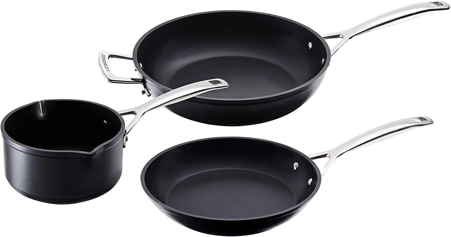 Le Creuset Toughened Non-Stick Cookware Set-3 Pieces, 16, 24, 26 cm, Aluminium, Black, 51804000010002
