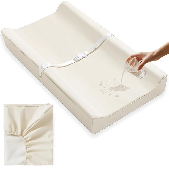 Vegan Leather Baby Changing Pad Cover, Waterproof Wipeable 32x16. (Beige) | Soft Diaper Changing Mat Cover.Fits Standard Changing Pads with Dimensions of 32" x 16"