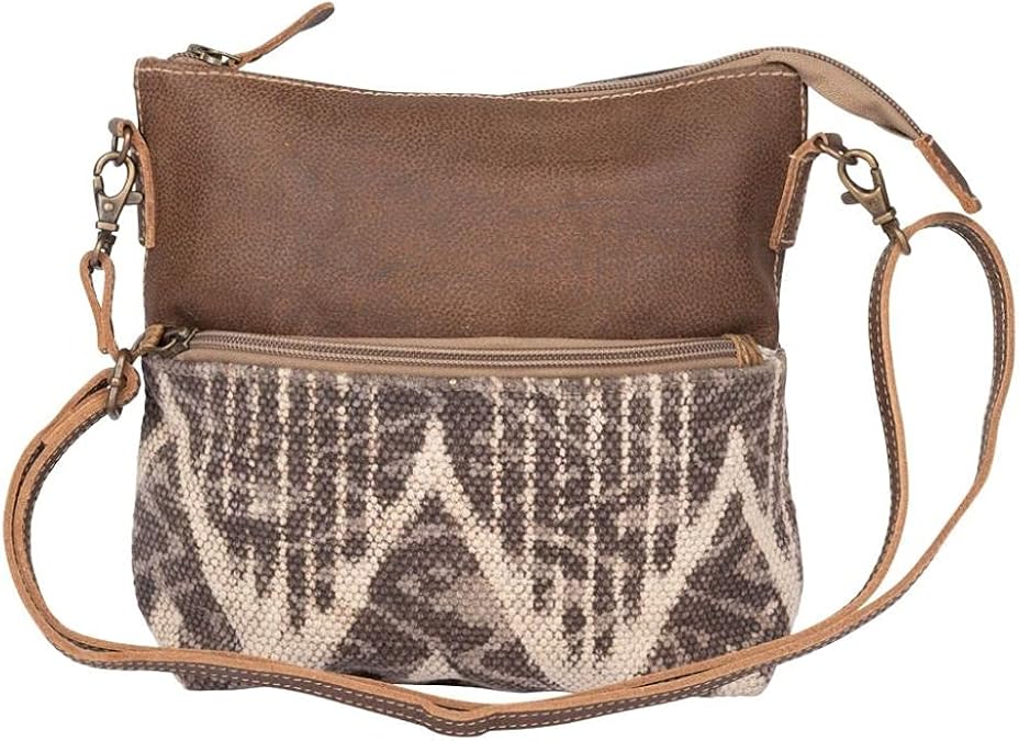 Myra Bag Over Shoulder Purse - Canvas Crossbody Bag with Genuine Leather Detailing, Fabric Satchel for Everyday Use, Travel