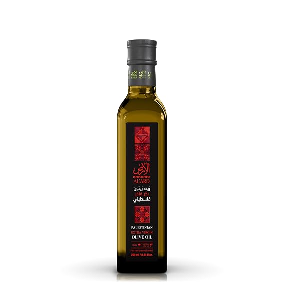 Al'ard Cold Pressed Palestinian Extra Virgin Olive Oil - 250ml/8.45 Fl Oz | Low Acidity, Fruity Aroma, Smooth Balanced Taste, No Additives or Preservatives, Perfect for Drizzling, Dipping, and Salads
