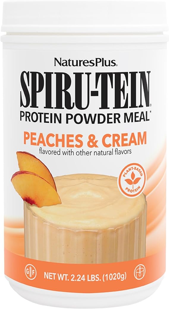 NaturesPlus SPIRU-TEIN, Peaches & Cream - 2.24 lb - Plant-Based Protein Powder - Vitamins & Minerals for Energy - Vegetarian, Gluten Free - 30 Servings
