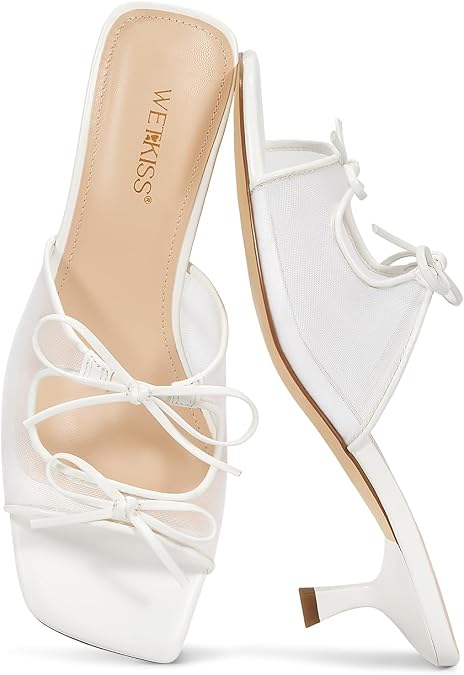 wetkiss Womens Bow Heels with Kitten Heel, All Season, Versatile | Heeled Sandals, Mesh Ventilation, Mueller is Easy to Put On and Take Off, Full Scene Coverage, Versatile, Wedding, Party