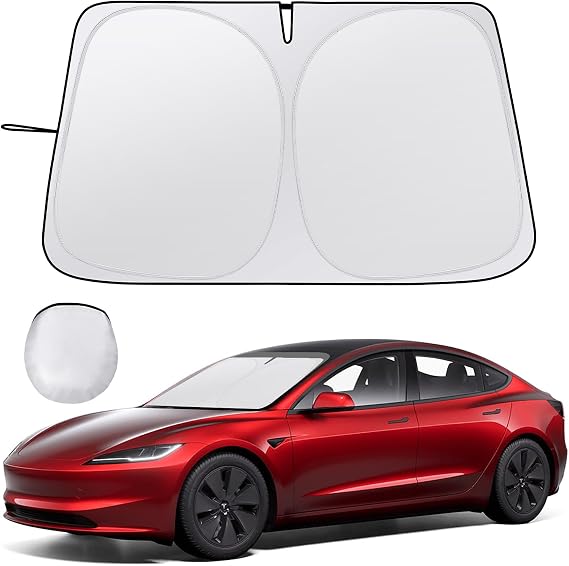 Car Windshield Sunshade for Tesla Model 3 & Y UV Protection, Fits 2016-2026 | Fits Tesla Model 3/Y, Upgraded UV Protection Fabric, Foldable Design Storage Bag, Blocks Heat & Glare, Easy Install & Remove