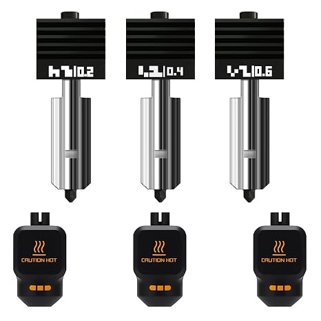 3-Pack 0.2 mm + 0.4 mm + 0.6 mm P2S Hotend Kit for Bambu lab P2S/X2D/H2D/H2S/H2C Extruder Include Hardened Steel Nozzle and Electroplated Heating Block for Bamboo 3D Printer Accessories