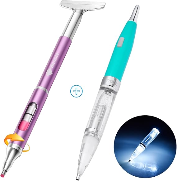 benote Diamond Art Painting Pen Metal Lighted Drill Pen, Refillable Wax Pen Self-Stick Diamond Paint Accessories with Multi Replacement Pen Heads and Wax