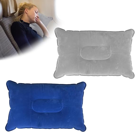 2Pcs Inflatable Pillow Blow up 34 * 22cm Christmas Soft Water Resistant Portable Beach Sunbed Pillows Xmas Gifts Air Inflatable Neck Pillow for Camping Traveling Fishing Airplane Car Office
