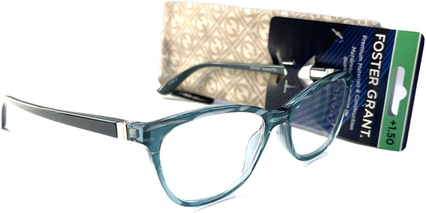 Foster Grant reading, glasses, Aviana, teal square shape. 1.50.