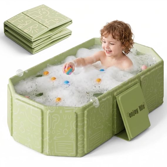 Collapsible Bathing Basin 29.517.79.8 in, Foldable Portable Tub with Drain Plug, Compact Storage Basin for Toddlers and Pets, Suitable for Outdoor, Travel or Balcony Use