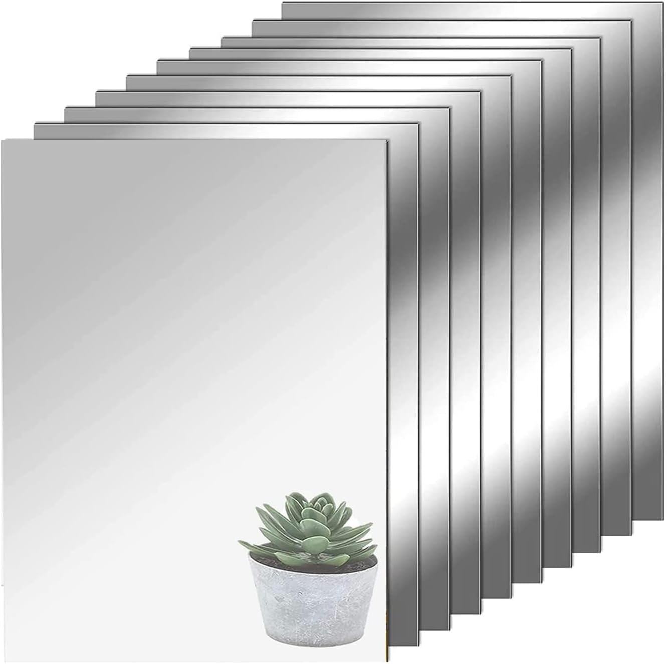 TSKDKIT 10Pcs Self Adhesive Mirrors Sheets Thickened Acrylic Mirror Tiles Adhesive 2mm Wall Adhesive Mirror High Clear Plastic Mirror for Bathroom, Bedroom, Door etc