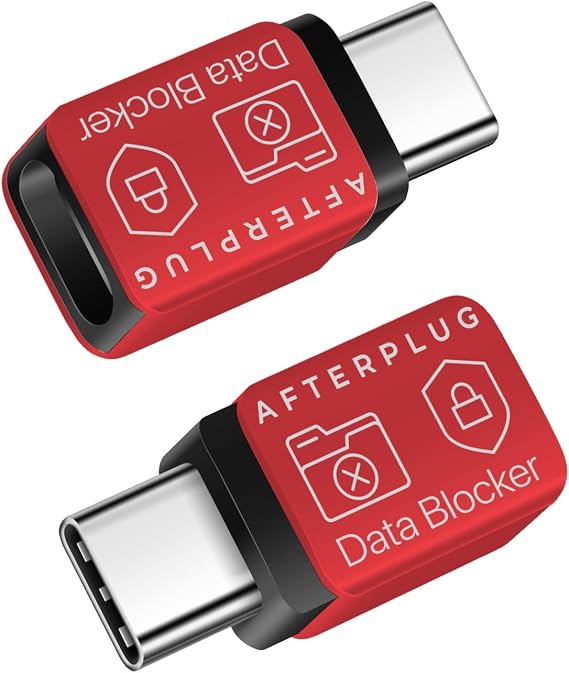 Afterplug USB C to C Data Blocker, Anti Juice Jacking, for Charge Only, Case Friendly Design, Support up to 240W PD Charging 2-Pack, Red