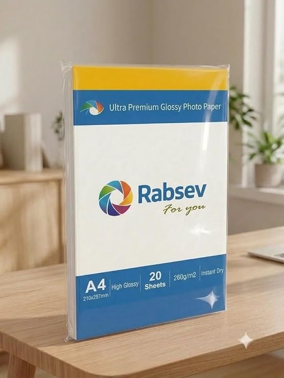 Rabsev Ultra Premium Parlak Fotoğraf Kağıdı, A4, 260g/m2, Hızlı Kuruyan, 20 Yaprak