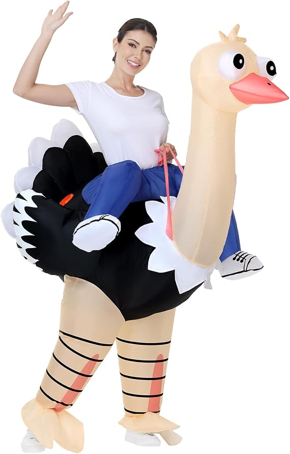 Poptrend Inflatable Ostrich Costume for Adults, Funny Halloween Blow-Up Costume for Men Women Cosplay Party Riding Animals Suit