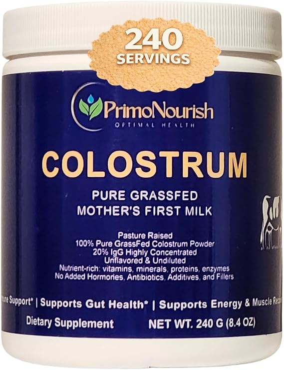 Grass-Fed Pure Bovine Colostrum Powder, 240g (8.4 oz) | Gut Support, Energy & Recovery | Pasture-Raised Whole Colostrum, Cold-Processed | Third-Party Lab Tested | Made in USA in a GMP Facility