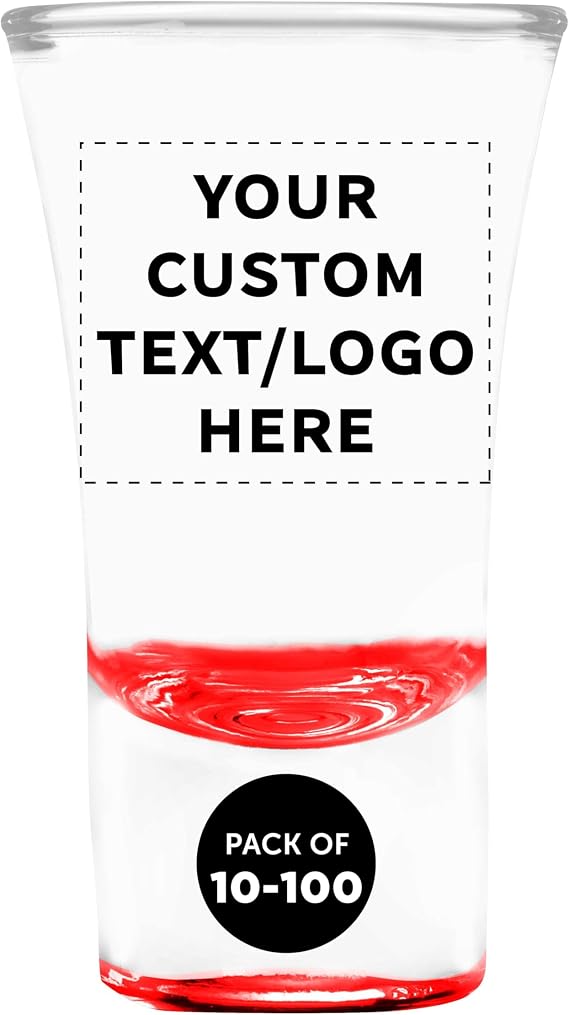 Custom 1.75oz. Lord Shooter Etched Shot Glasses, 10/50/100 pack, Personalized Text, Logo, 21st Birthday Party, Lounge Glassware - Red