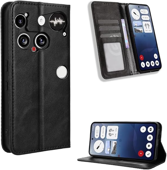 Compatible with Nothing Phone 3 Case Cover,Flip Leather Wallet Cover Compatible with Nothing Phone 3 Protective Case Black