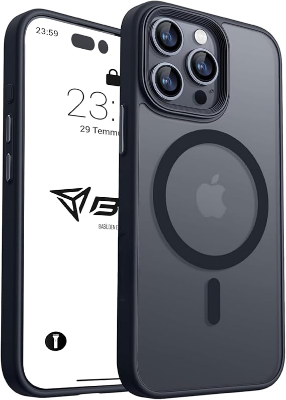 Babilden iPhone 15 Pro Max İçin Kılıf Kamera Korumalı Magsafe İle Uyumlu Kablosuz Şarj Özellikli Mat Şeffaf Renkli Telefon Kılıfı (Siyah)