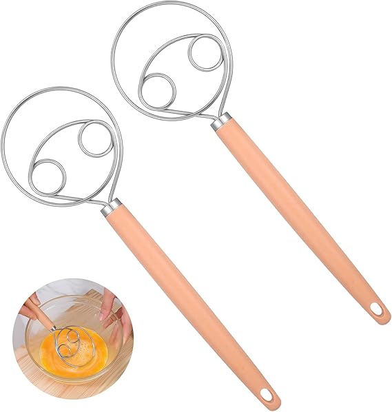TIESOME 2 Pcs 10-Inch Danish Dough Whisk, Dough Hook, Stainless Steel