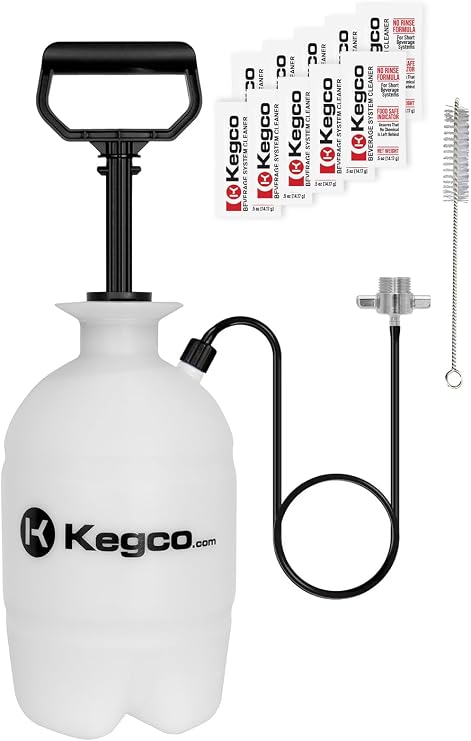 Kegco 1 Gallon Hand Pump Pressurized Kegerator Cleaning Kit w/No-Rinse Cleaner