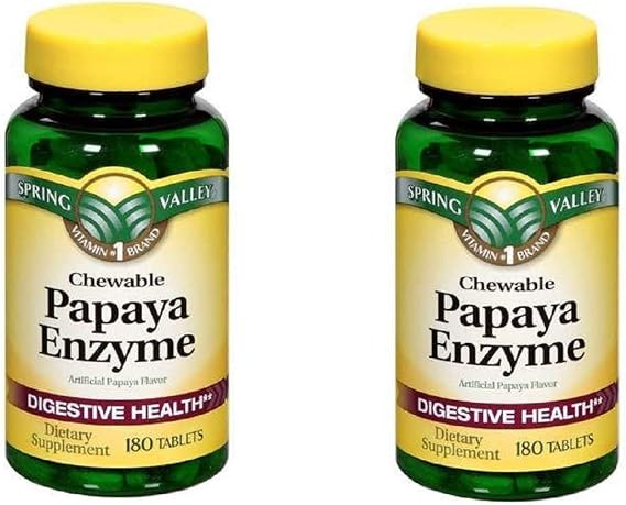 Spring Valley Papaya Enzyme, 180 Chewable Tablets (2 Pack)
