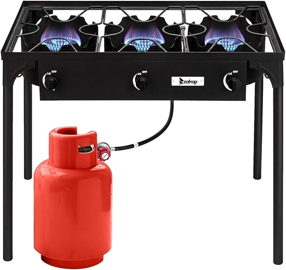 HomVent Outdoor Camp Stove Propane, High Pressure Propane Gas Cooker Portable Cast Iron Cooking Stove Burner with Detachable Legs Great for Camping, Patio (Triple Burner)