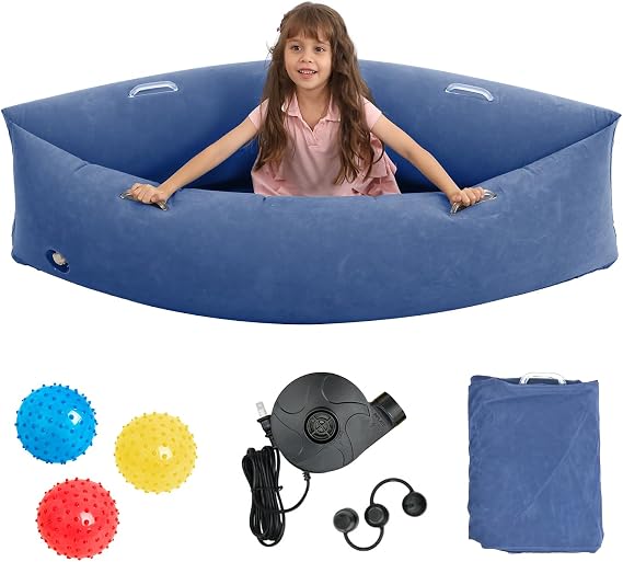 Inflatable Sensory Pea pod Chair for Kids, Sensory Toy for for Autism, 152cm ADHD Chair with Handle, Tear-Proof PVC for Safe Rocking & Relaxation, Includes Electric Air Pump & 3 Spike Sensory Balls