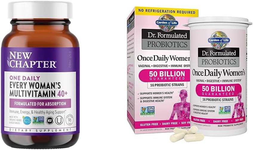 New Chapter Womens Multivitamin 40 Plus for Energy, Healthy Aging  Immune & Garden of Life, Dr. Formulated Womens Probiotics Once Daily, 16 Strains, 50 Billion, 30 Count