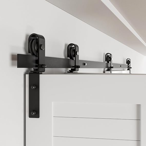 52" Bi-Folding Sliding Barn Door Hardware Track Kit,Smoothly&Quietly,Side Mounted Black Roller,Easy Install,Door Not Included [Fit Four 12" Bifold Doors]