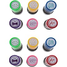 Hobby Lobby Colorful Teacher Stamps Set, 12 Pack, 6 Designs, Plastic, Smiley Face, A+, 100%, Super, Very Good, Classroom Supplies