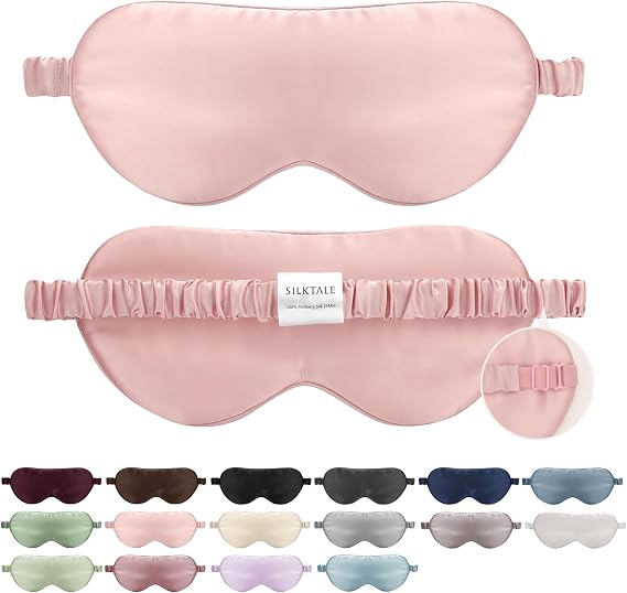 Mulberry Silk Blackout Adjustable Sleep Eye Mask for Men/Women Travel Plane,Blush Pink