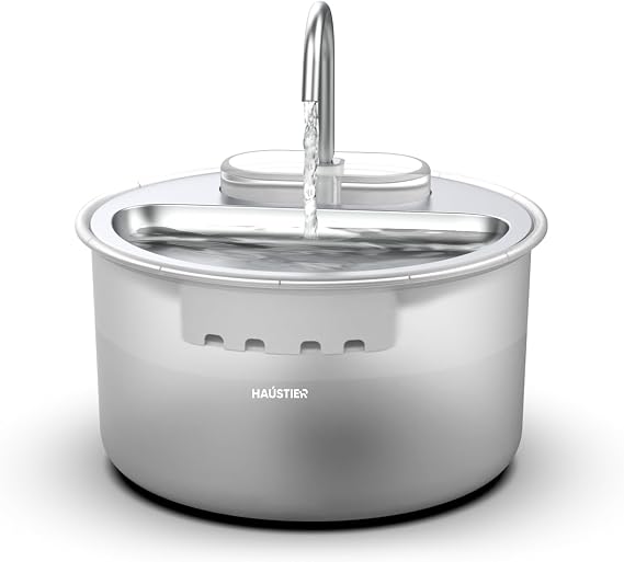 Haustier WF009LS Automatic Cat Water Dispenser,Cat Water Fountain,Water Spring 3.5Lt Large Hopper,Steel Table,Ulta Quiet,BPA Free (White,3.5lt)