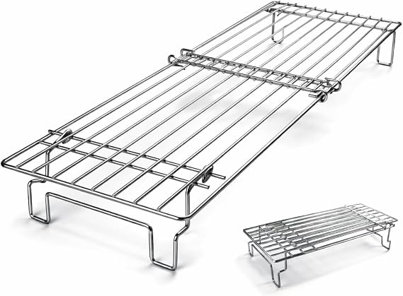 Hisencn Universal Grill Rack for Gas/Wood Pellet/Griddle/Smoker Grill, Adjustable Warming Rack, Upper Rack with Foldable Leg, Adjustable Length 15.3-22.1 in (Universal Grill Rack)