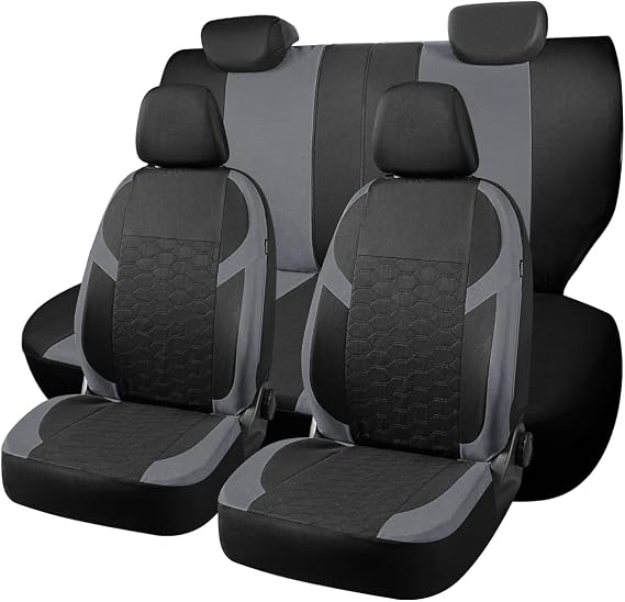 Full Set Universal Car Seat Covers for Citroen C3 C3 Aircross C3 Picasso C4 C4 Cactus C5 C5 Aircross C5 X C6 DS4 DS5 – Front and Rear Split Bench (Grey)