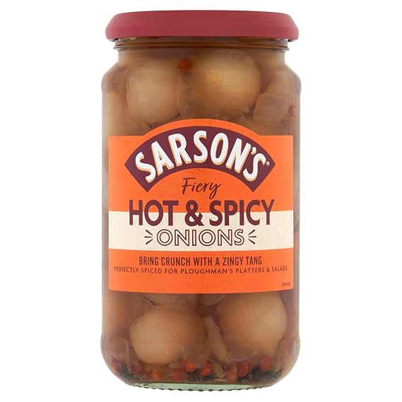 Sarsons Hot And Spicy Silverskin Onions 460g (Pack of 1)