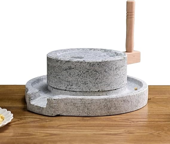 Manual Stone Grain Mill, Handmade Stone Grinder for Wheat, Flour, Rice, Coffee & Spices, Grinds Wet & Dry Food, Corn, Beans, Nuts, Traditional Non-Electric Kitchen Tool