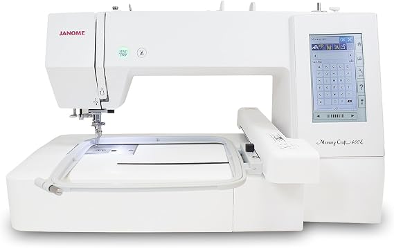 Janome Memory Craft C400E Computerized Embroidery Machine - MC400E Monogram Machine with 160 Built in Designs, 4 Hoops, and 6 Monogramming Fonts, Digital Embroidery Unit for Home, Beginners