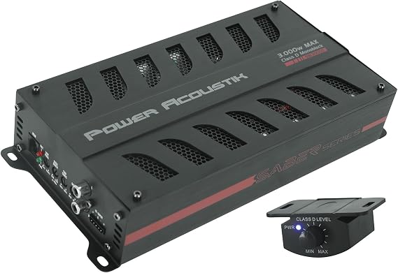 Power Acoustik SB1-3000D 3000W Max Mono Car Amplifier, 1-Ohm Stable Class D, Compact Design, Low Pass & Subsonic Crossover, Bass Boost