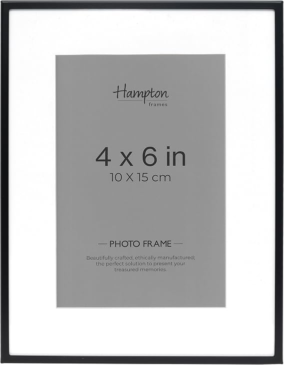 Hampton Frames, Photo Frame VALENCIA 4x6 Inch (10x15cm), Matt Black, Narrow Profile, Bevel Mount, Freestanding or Wall Display Classic Home Décor Frame VAL46BLK