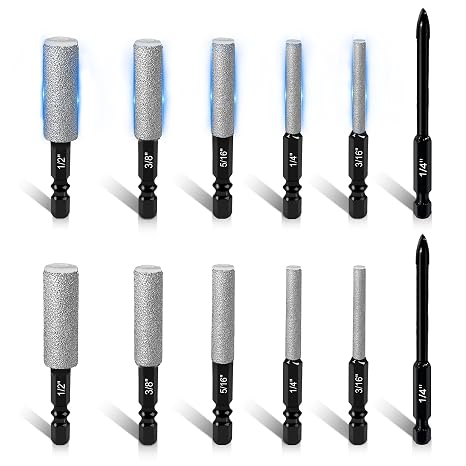12PCS Diamond Drill Bit Set, Dry Drilling Wax Core, 2 Pilot Bits