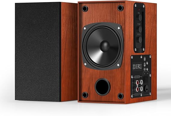 Elimavi Active Bookshelf Speakers, 30W X 2 Computer Speaker With 4 Inch Woofer, External TV Speakers With 3.5-RCA Input For PC and Home Surround Sound - Brown