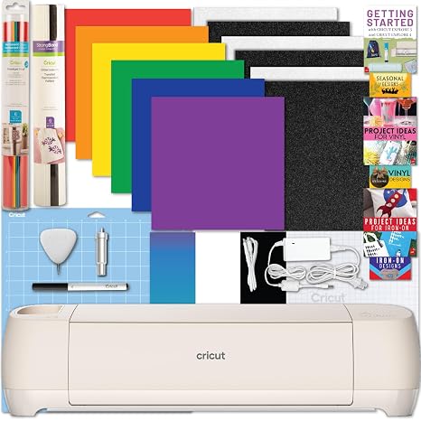 Cricut Explore 4 Machine with Vinyl and Iron-On Bundle - Beginner Friendly Craft Cutting Machine with Essential Materials, HTV and Adhesive Vinyl Variety Pack- DIY Decor Projects, Apparel and Decals