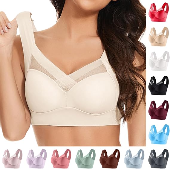 Zen Chic Bras for Older Women White XL | Seamless Wireless Anti Sagging Bra, Padded Back Support Posture Corrector Underwear, Zen Chic Bras for Older Women