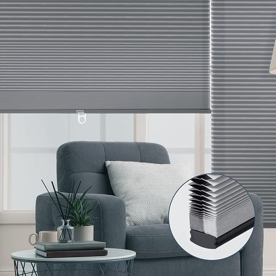 Cellular Shades, Blackout Blinds, Cordless Polyester Honeycomb Blinds for Windows, Room Darkening, Pleated Window Shades for Bedroom, Home, Bathroom, Office, Kitchen, 20" W X 48" H, Grey