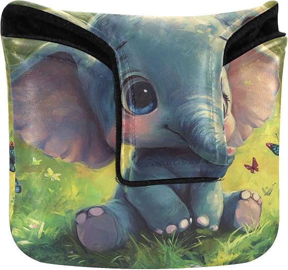 Elephant Butterfly Green Print Putter Cover PU Leather Magnetic Mallet Putter Cover for Men Golf Enthusiast
