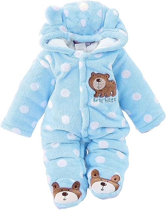 Baby Snowsuit Infant Winter Cozy Fleece Jumpsuit Cute Bear Hooded Footies Toddler Girls Boys Thicken Soft Outfit