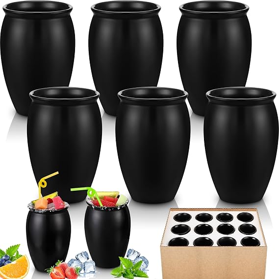 Gejoy 6 Pcs Cantaritos De Barro Cups, 12 oz Mexican Clay Cups, Black